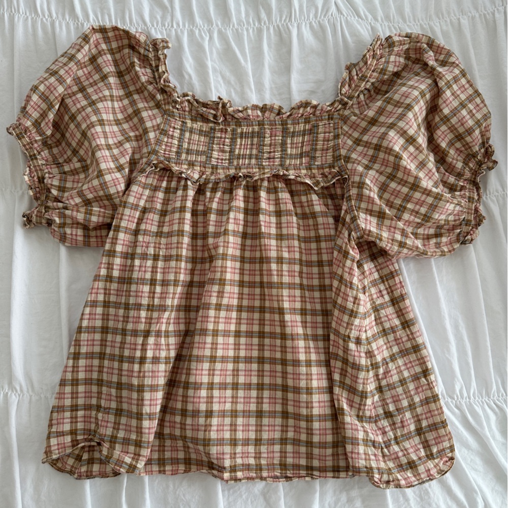 Sahara Austen Plaid Puff Sleeve Top - Picture 2 of 5